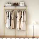KAILNKISS Industrial Pipe Clothing Rack, Wall Mounted Clothes Rack Gold Clothing Rack with Shelf Wardrobe Multi-Purpose Storage Clothes Hanging Shelf-59''L Gold