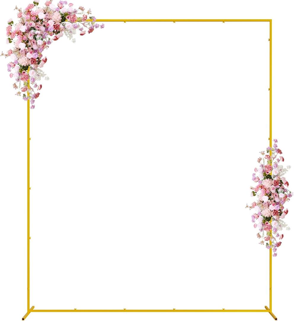 Wokceer Wedding Arch Backdrop Stand Square 7.2 x 6 FT Wedding Arches for Ceremony Metal Balloon Arch Frame for Wedding Birthday Party Garden Arbor Anniversary Event Decor (Gold)
