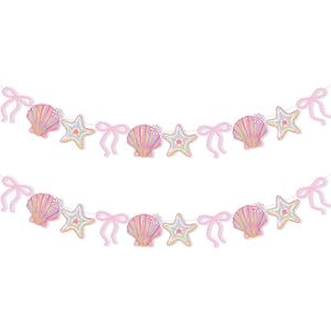 Oudain 2 Pack Pink Bow Seashell Garland for Girl 6.56 ft Pink Mermaid Seashell Party Coquette Ocean Coastal Beach Under The Sea Paper Bow Hanging Banner for Baby Shower Wedding Summer Birthday