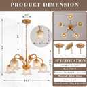5-Light Vintage Chandeliers for Dining Room 25" Modern Gold Glass Chandelier Rustic Adjustable Pendant Light Fixture for Kitchen Island Living Room Bedroom