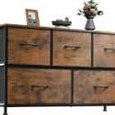 WLIVE Dresser for Bedroom with 5 Drawers, Wide Chest of Drawers, Fabric Dresser, Storage Organizer Unit with Fabric Bins for Closet, Living Room, Hallway, Rustic Brown Wood Grain Print (11.81"D x 39.37"W x 21.65"H)