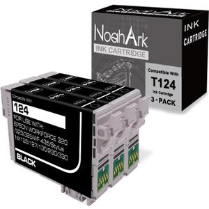 NoahArk 3 Packs T124 Remanufactured Ink Cartridge Replacement for Epson 124 use for Epson Stylus NX125 NX127 NX130 NX230 NX330 NX420 NX430 Workforce 320 323 325 435 (3 Black)