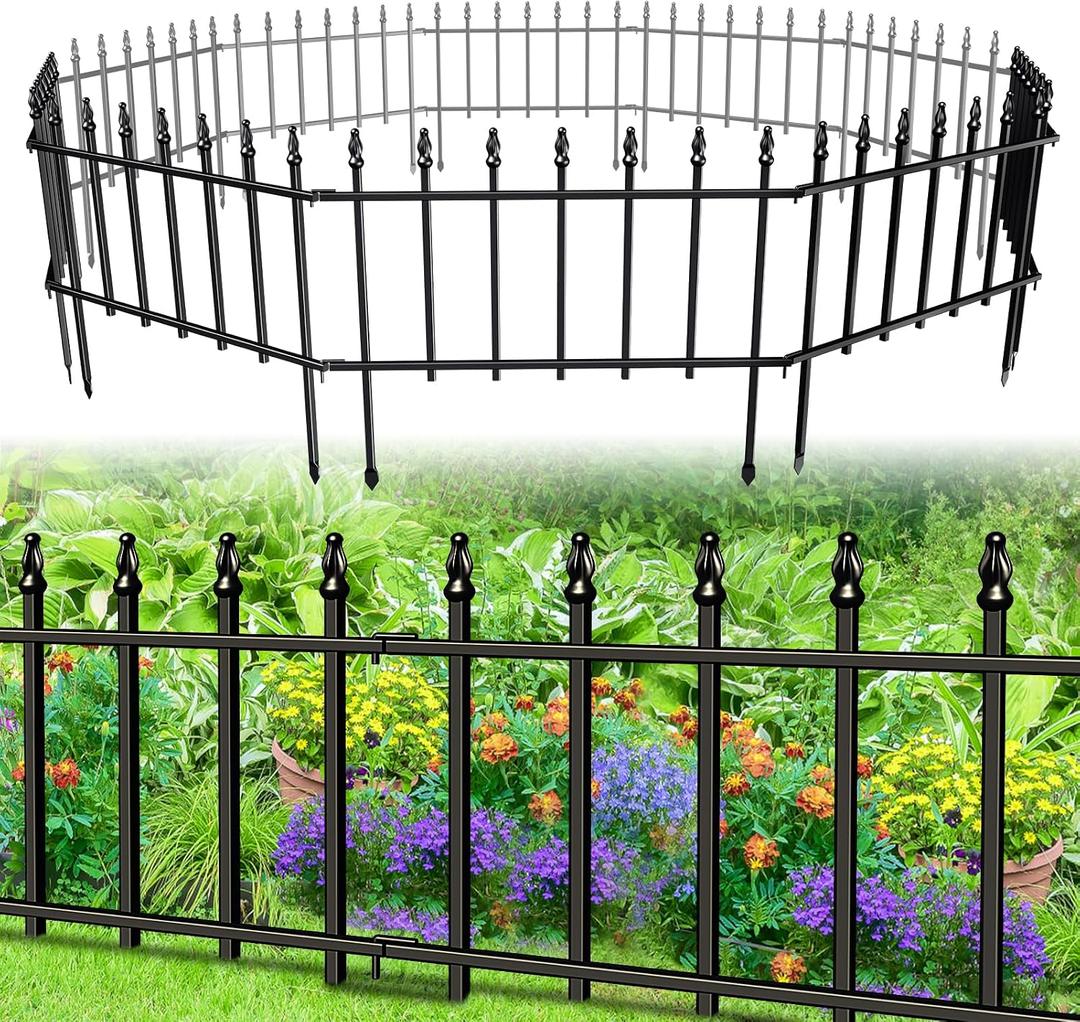 10-Pack No-Dig Decorative Metal Garden Fence Border, 18”H x 18.4 ft
