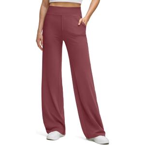G4Free BareFeel High Stretch Wide Leg Pants for Women Soft Comfy Casual Yoga Pants with Pockets Petite/Regular/Tall (Medium, Wine)