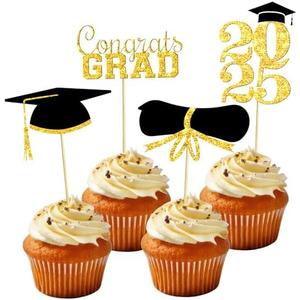 OHOME Graduation Decorations 2025-36 PCS Cupcake Toppers - 2025 Graduation Party Decorations - Mini Cake Decorations for Class of 2025,Diploma, 2025, Grad Cap Set,  5 Pack