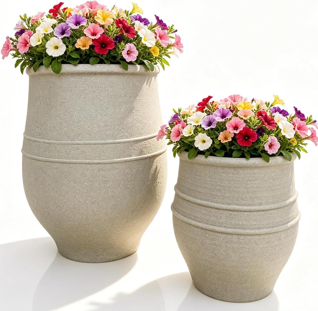 21.3"H & 13.2"H Retro Sandstone Textured Plastic Planter Set of 2
