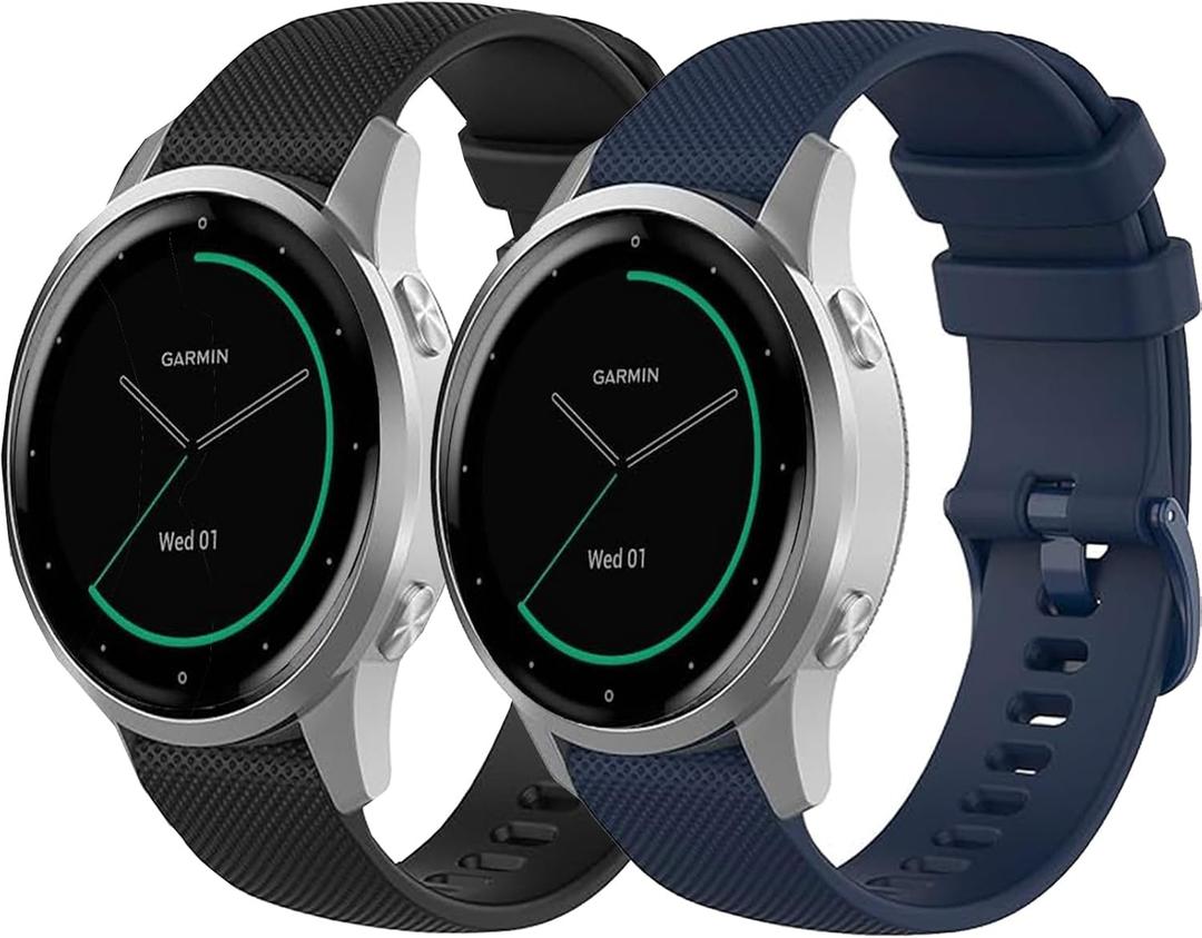 2 Pack Waterproof Wristband Compatible with Garmin Vivoactive 4S / Venu 3S / Venu 2S / Vivomove 3S, Quick Release 18mm Replacement Strap for Women Men