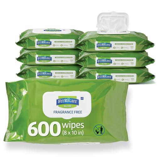 FitRight Personal Cleansing Wipes with Aloe (8x10 inch) | 600 Pieces Moisturizing Body Wipes for Adults Bathing and Incontinence Cleaning | Scented Cloth Adult Wipes for Elderly Care