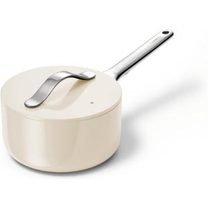 Caraway Nonstick Ceramic Sauce Pan with Lid (1.75 qt) - Non Toxic, PTFE & PFOA Free - Oven Safe & Compatible with All Stovetops (Gas, Electric & Induction) - Cream