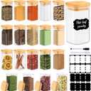 TBWIND 20 Pack 8 oz Square Glass Spice Jars with Lids and Labels Airtight Small Spice Containers Set, Clear Glass Storage Jars for Seasoning, Spices, Kitchen Pantry Organization
