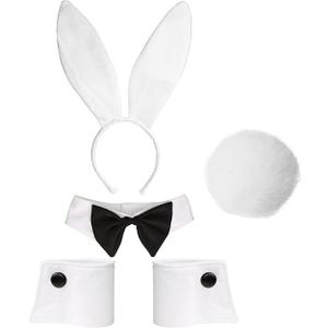Bunny Costume Set - Rabbit Ears Headband, Bow Tie, Cuff and Tail Accessories Kit