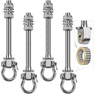 SELEWARE Heavy Duty Bearing Swing Hangers, 4 Pack Stainless Steel Hooks for Wood and Steel Beam, Sets Hardware for Hammock, Yoga, Porch, Heavy Bag, 7" x M2/5", 1500LB Capacity