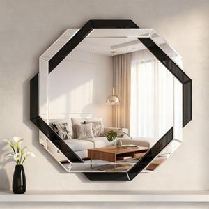 Vercraft Bathroom Mirror Decorative Beveled Edge Frameless Mirror Wall Mirrors Hexagon Silver Polished for Wall Bathroom Vanity Room Bedroom Living Room and Enter Way (24"24")