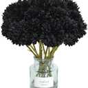 Tinsow 12 Pcs Faux Ball Chrysanthemum Bouquet Black Flowers for Home Halloween Party Fall Harvest Festival Decoration (Black, 12)