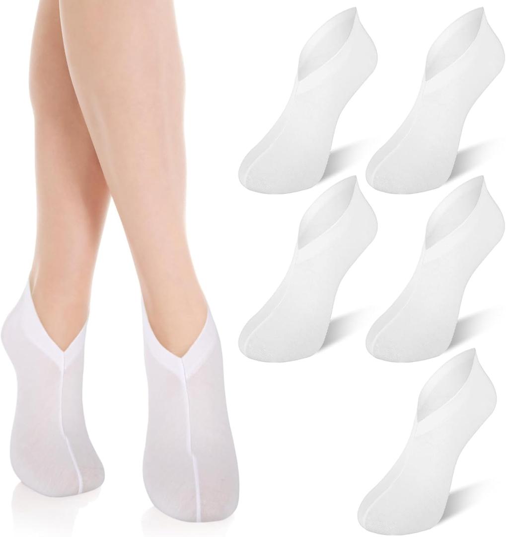 4 Pairs White Spa Cotton Socks, Reusable Hydrating Socks, Cotton Blend Breathable Foot Mask Sleeves for Dry, Cracked Feet Relief, Overnight Moisturizing Foot Care, Home SPA Therapy, 21.8cm