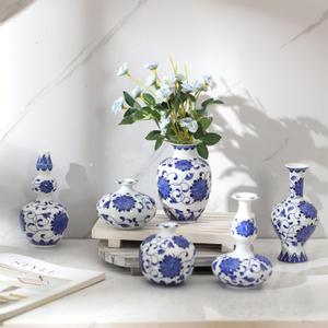 Dandat 6 Pcs Blue and White Porcelain Vase Sets Mini Chinoiserie Vase Classic Ceramic Chinese Floral Jardiniere for Christmas Centerpieces Bookshelf Living Room Decor Table Centerpieces