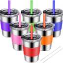 ShineMe Toddler Cups with Straws Spill Proof 6pack, 8oz Small Stainless Steel No Spill Sippy Cup, Unbreakable Kids Cups with Lids and Colorful Silicone Sleeves for Hot/Cold Drinks Snacks