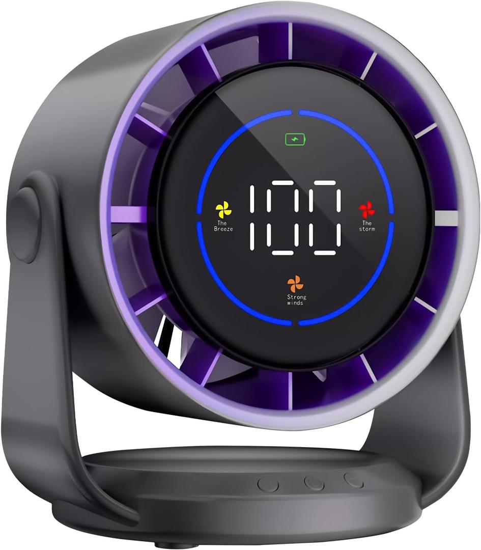 Table Fans, Desk Fan with Battery Operated, Ultra Quiet Wall-Mounted Desk Fan, 100 Speeds, 105Tilt, Long Lasting Power, Portable Fan for Office, Bedroom, Kitchen, Home, Outdoor