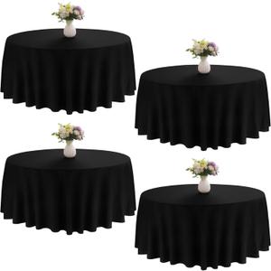 4 Pack Round Tablecloth 120 Inch Black Polyester Washable Fabric Table Covers for Wedding Dining Table Buffet Parties Banquet Decor