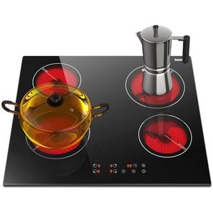 Karinear Drop-in 4 Burner Electric Cooktop 24 Inch Radiant Cooktop, Electric Stove Top with Residual Heat Indicator, Child Safety Lock, Timer, 220-240V, 6000W, Hard Wire(No Plug)