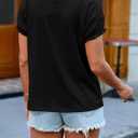 Womens Short Sleeve Shirts Puff Ruffle Sleeve Scoop Neck Pleated Henley Tops Summer Casual Loose Fit T-Shirts (Black, XL)