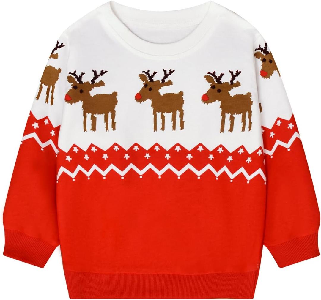 HILEELANG Toddler Boy Sweatshirts Crewneck Long Sleeve Pullover Cotton Graphic Christmas Clothing (5-6 Years, Bs23119#redelk)
