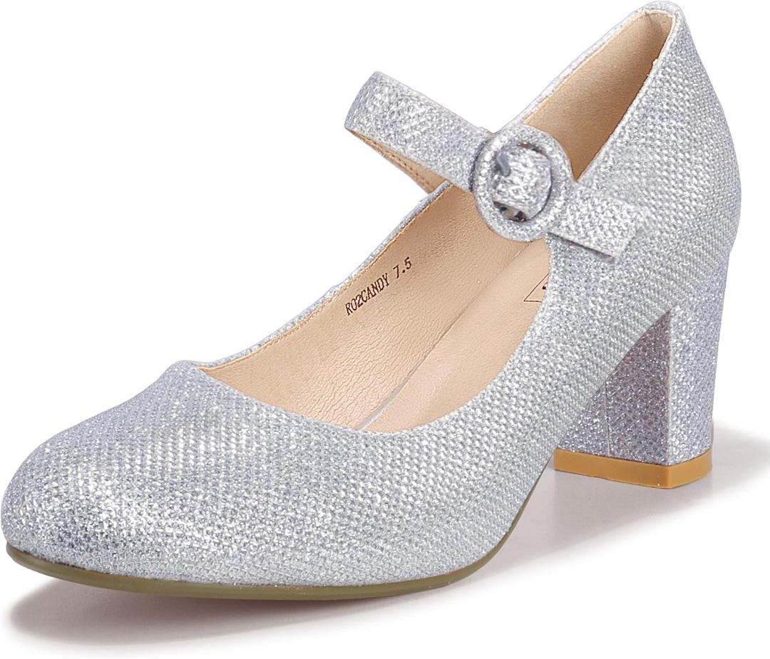 IDIFU Women's Candy Dress Mary Jane Shoes Low Block Heels Closed Round Toe Office Work Church Wedding Pumps (8)