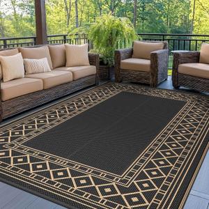 GENIMO Outdoor Rug Waterproof 6'x9' for Patio, Foldable Reversible Plastic Straw Carpet for Travel Trailers, Outside Area Mat for Rv, Deck, Picnic, Porch, Camper, Balcony, Beach, Black & Brown GENIMO Outdoor Rug Waterproof 6'x9' for Patio, Foldable Reversible Plastic Straw Carpet for Travel Trailers, Outside Area Mat for Rv, Deck, Picnic, Porch, Camper, Balcony, Beach, Black & Brown