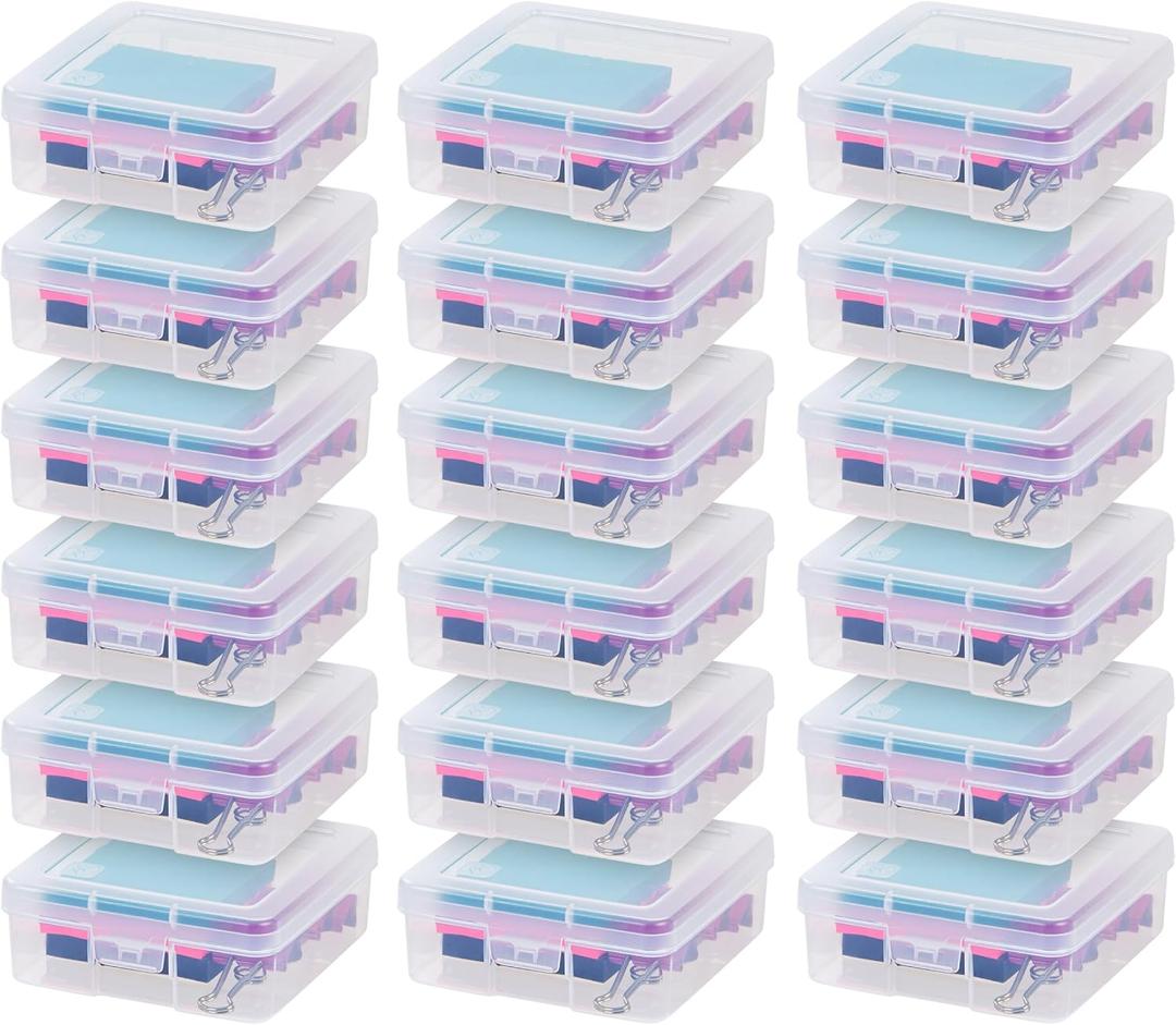 IRIS USA Pencil Case Boxes, 18-Pack, |Made in USA|, Plastic Bead Organizing Containers with Snap Lid for Arts, Crafts, Ephemera, Stickers, & Dance Cheer, Clear - Small