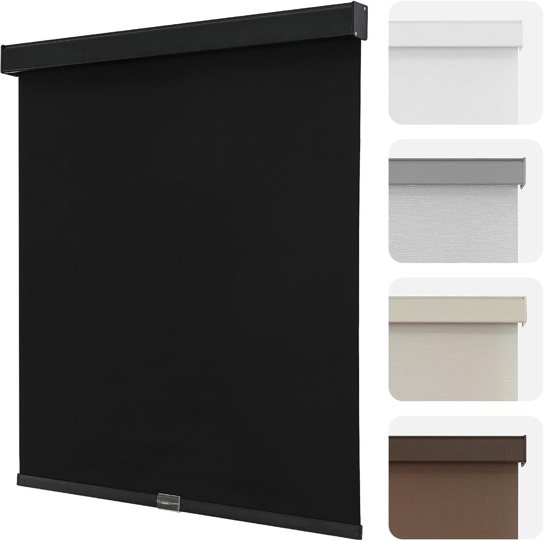 Joydeco 100% Blackout Roller Shades Cordless Blinds for Windows, Free-Stop Shades, UV Protection, Natural Woven Blinds for Home and Office, Light-Proof Aluminum Cover (34.5" W x 75" H, Coffee)
