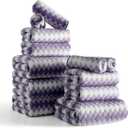 12 Pcs Purple White Diamond Towel Set-4 Bath Towels,4 Hand Towels,4 Washcloths Soft Polyester Bath Sheet with Loop Absorbent Shower Towel Quick Dry Beach Chair Towel Family Towels for Bathroom Spa Gym