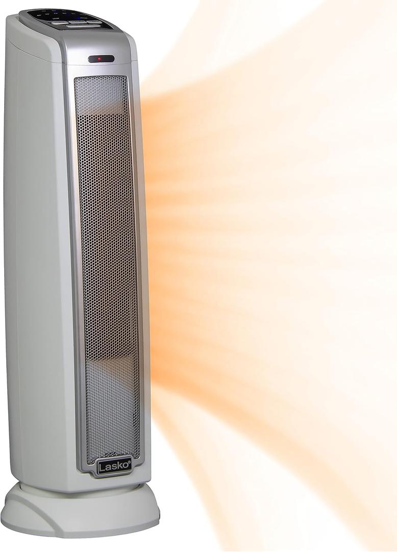 Lasko Oscillating Ceramic Tower Space Heater for Home with Overheat Protection, Timer, 22.5 Inches, Silver, 1500W, 5775, 7.5L x 7.1W x 22.75H