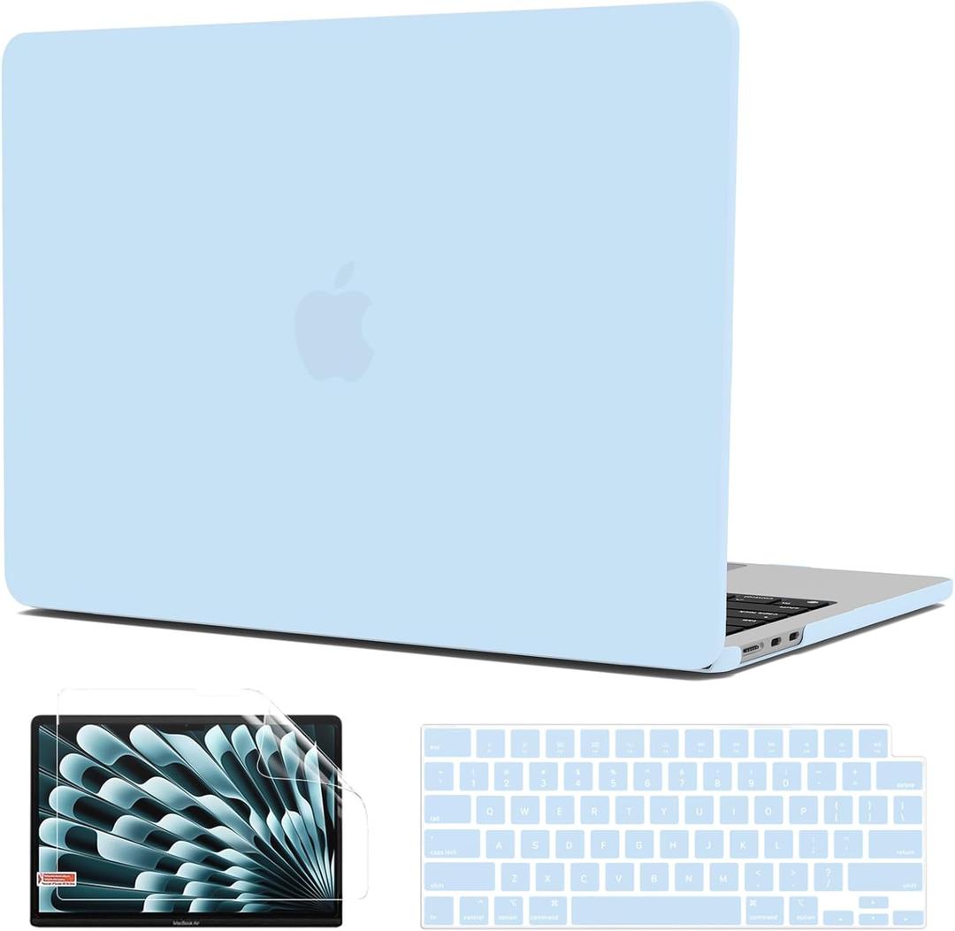 G JGOO Compatible with MacBook Air 13 inch Case 2026 2025-2022 M5 A3449 M4 A3240 M3 A3113 M2 A2681, Matte Plastic Hard Shell for MacBook Air 13.6 inch Case +Keyboard Cover+Screen Protector, Airy Blue