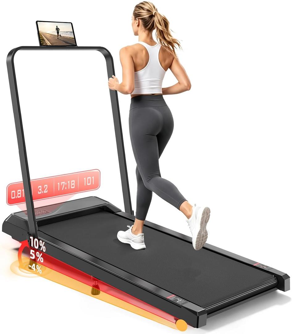 Walking Pad Treadmill 10% Incline, Foldable Handle, Under Desk Treadmill
3.0HP Quiet BLDC Drive Walking Pad, 1-5 MPH Speed, 300 lbs Capacity, LED Display, Portable Treadmill for Home