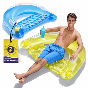 Pool Floats Adult [Set of 2] Inflatable Chair Floats with Cup Holders & Handles - Happy Colorful Pool Floaties - Pool Float Comes in 2 Fun Colors, Blue & Yellow, A Relaxing Float for Swimming Pool