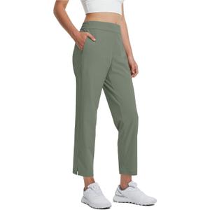 M MAELREG Womens Golf Pants with Zipper Pockets Stretch Quick Dry Casual Work Active Ankle Travel Pants for Women Olive Green (L)