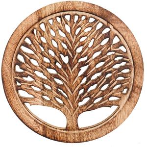 Wedding Gifts Set of 2 Wooden Trivets for Hot Dishes Pots and Pans Tea Pot Holders Hot Pads Tree of Life Design Modern Farmhouse Kitchen Counter Decor Dia 8'' Inch (Burnt)