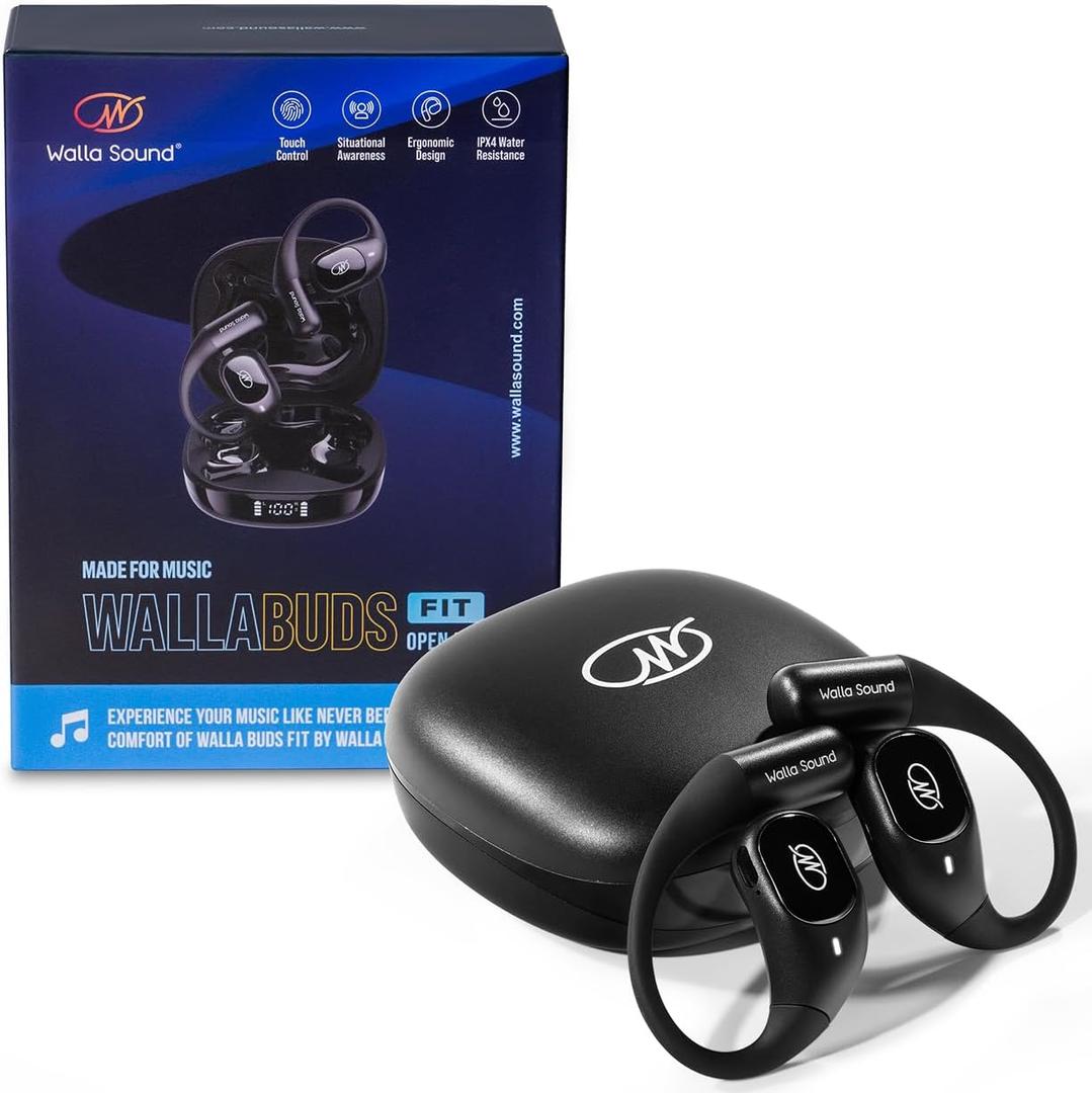 WallaBuds Fit Open Ear Headphones - Wireless Open Earbuds with Open Fit Design, Premium Sound Quality Ear Buds, IPX4 Water Resistant, Bluetooth 5.3, USB-C Fast Charging Case, 28 Hours Battery Life