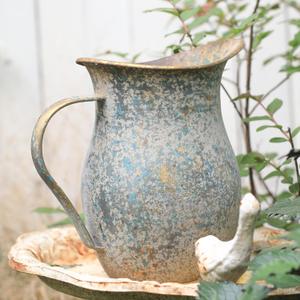 BIG FORTUNE Decorative Pitcher Vase Large Rustic Farmhouse Vase for Flowers Vintage Metal Milk Jug Vintage Decorative Pitcher Kitchen Decorations (Blue Gery Gold)