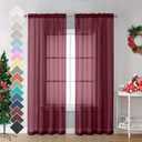 OVZME Burgundy Sheer Curtains - 96" Length 2 Panels Set for Living Room Bedroom, Christmas Gorgeous Window Decoration for Party & Backdrop & Canopy, Burgundy, Each 42Wx96L