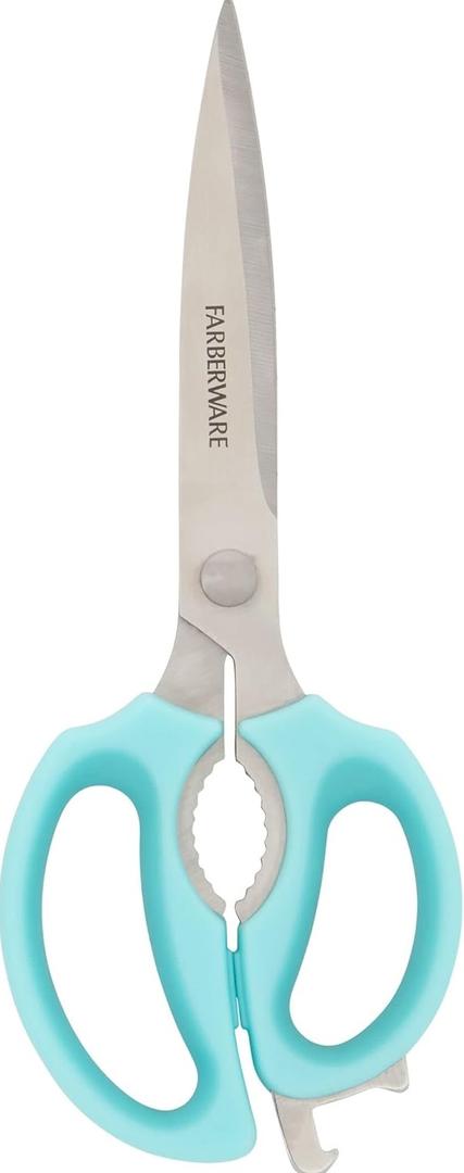 Farberware Comfort Grip Kitchen Scissors, 2 Pack, Aqua and Gray (Aqua and Gray)