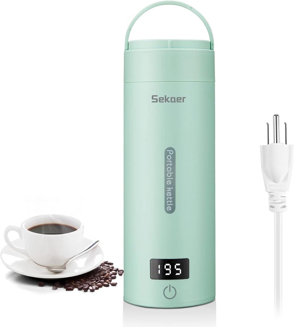 Sekaer Travel Electric Tea Kettle Portable Small Mini Coffee Kettle, with 4 Variable Presets, Personal Hot Water Boiler 304 Stainless Steel with Auto Shut-Off & Boil Dry Protection, SY-618G (Green)