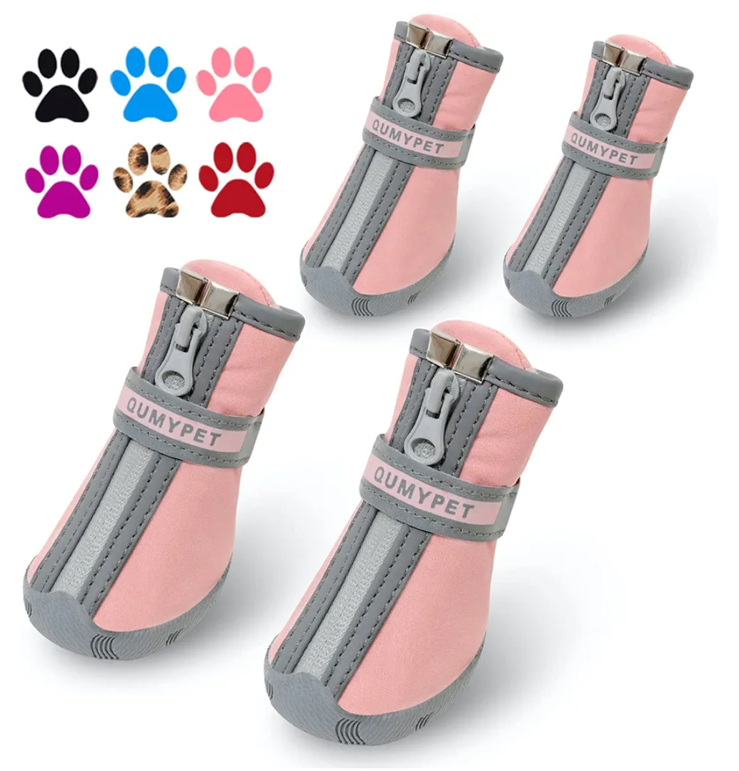 QUMY Dog Shoes for Small Dogs, Puppy Dog Boots & Paw Protectors for Winter Snowy Day, Summer Hot Pavement, Waterproof in Rainy Weather, Ourdoor Walking, Indoor Hardfloors Skid-Resistant Sole Pink 2