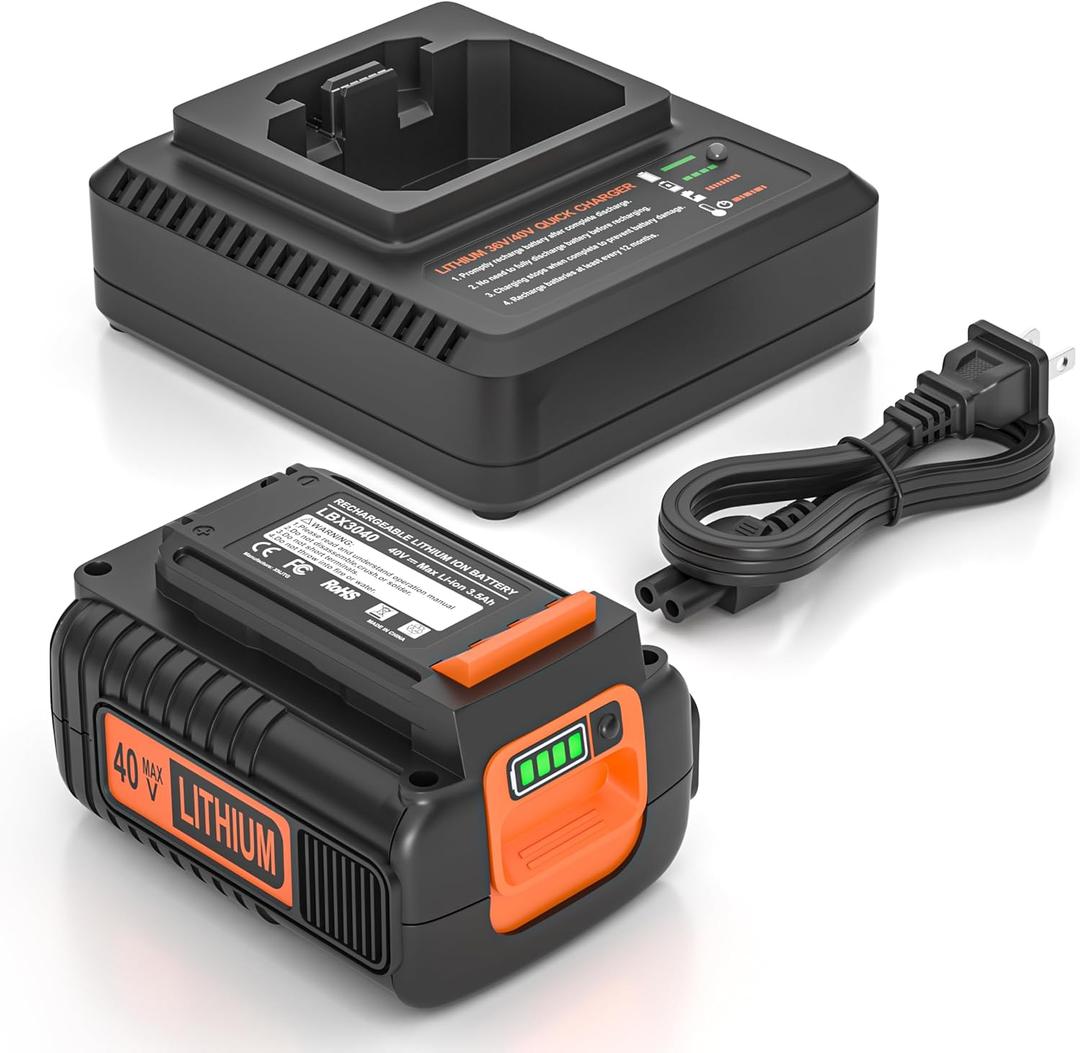 40V Replacement for Black and Decker 40V Lithium Battery LBX2040 LBX2540 LBXR36 LBXR2036 LBX1540 LST136 LST540 with LCS40 LCS36 Black and Decker 3.5Ah Battery Charger