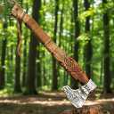 Hand Forged Viking Axe Carbon Steel Blade with Ash Wood Handle and Leather Sheath, Camping, Hunting, Outdoor Hatchet Valhalla Ax, Medieval Axe, Authentic Norse Axe, Historical Gift for Men