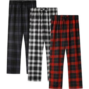BAMBOO COOL Men's Pajama Bottoms Plaid Pajamas Pants for Men Soft Long Lounge Woven Pj Sleep Pant with Pockets (Black, M)