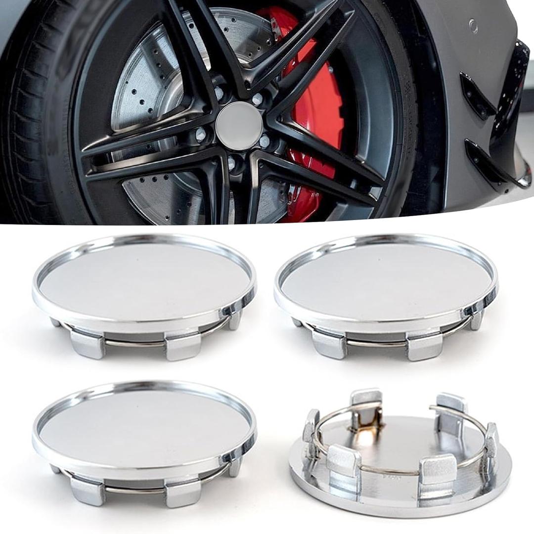 Shakas 4 PCS Car Tire Center Hub Cap, ABS Plastic Hub Structure Dust and Rust Protection Cover, Precision Matching Snap-in Modification Accessories with Steel Ring, Universal for Cars (Silver)