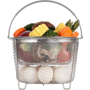 AOZITA Steamer Basket for Instant Pot Accessories 6 qt or 8 quart - 2 Tier Stackable 18/8 Stainless Steel Mesh - Silicone Handle - Vegetable Steamer Insert, Egg Basket, Pasta Strainer,Silver