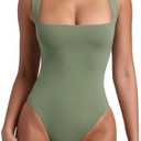 REORIA Butsmooth® Women’s Sexy Sleeveless Square Neck Double Lined Basic Bodysuit Tank Tops XS