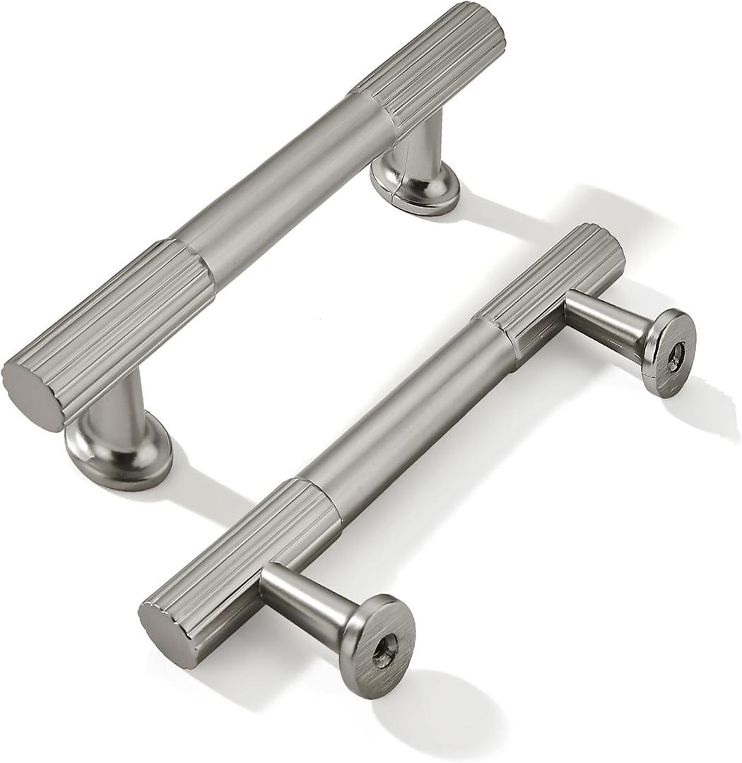khtumeware 3-1/2 Inch(89mm) Hole Center 10 Pack Brushed Satin Nickel Cabinet Pulls Heavy Duty Soild Kitchen Drawer Handles Cabinet Hardware for Cupboard Drawer Handles Dresser Pulls